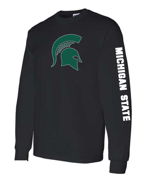 Michigan State University Spartans Sparty Head Design with Sleeve Print Long Sleeve T-Shirt