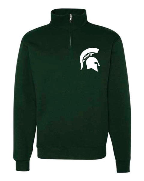 Michigan State University Spartans Quarter Zip Cadet Sweatshirt with Spartan Helmet Sparty Head Design