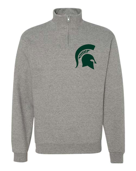Michigan State University Spartans Quarter Zip Cadet Sweatshirt with Spartan Helmet Sparty Head Design