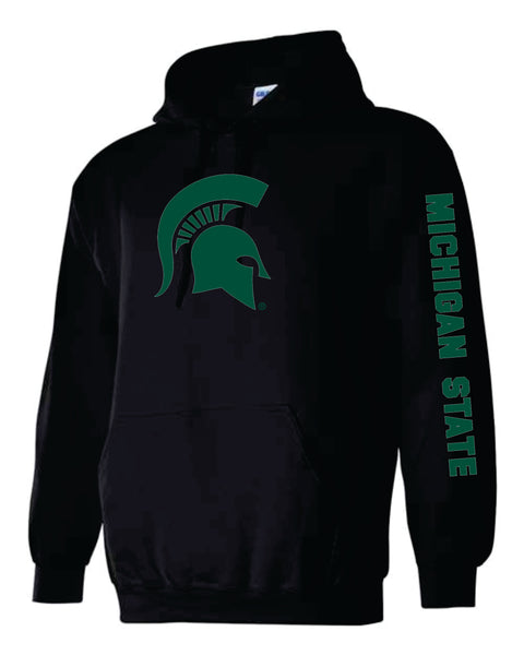 Michigan State University Spartans Sparty Head Spartan Helmet Design with Sleeve Print Hooded Sweatshirt