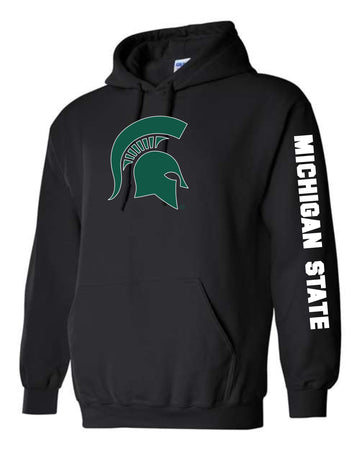 Michigan State University Spartans Sparty Head Spartan Helmet Design with Sleeve Print Hooded Sweatshirt
