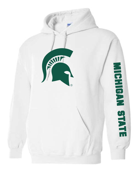 Michigan State University Spartans Sparty Head Spartan Helmet Design with Sleeve Print Hooded Sweatshirt