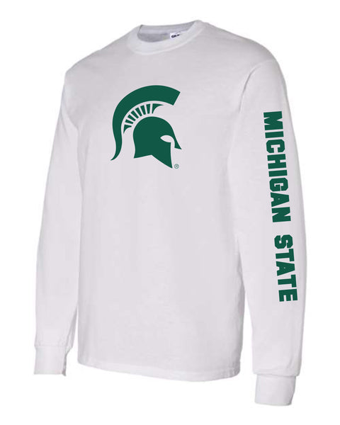 Michigan State University Spartans Sparty Head Design with Sleeve Print Long Sleeve T-Shirt